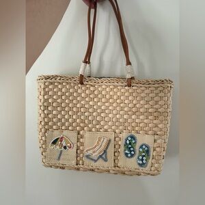 QVC Straw Tote Bag Umbrella Flip Flop Beach Chair Sequin Woven Beach Vacation